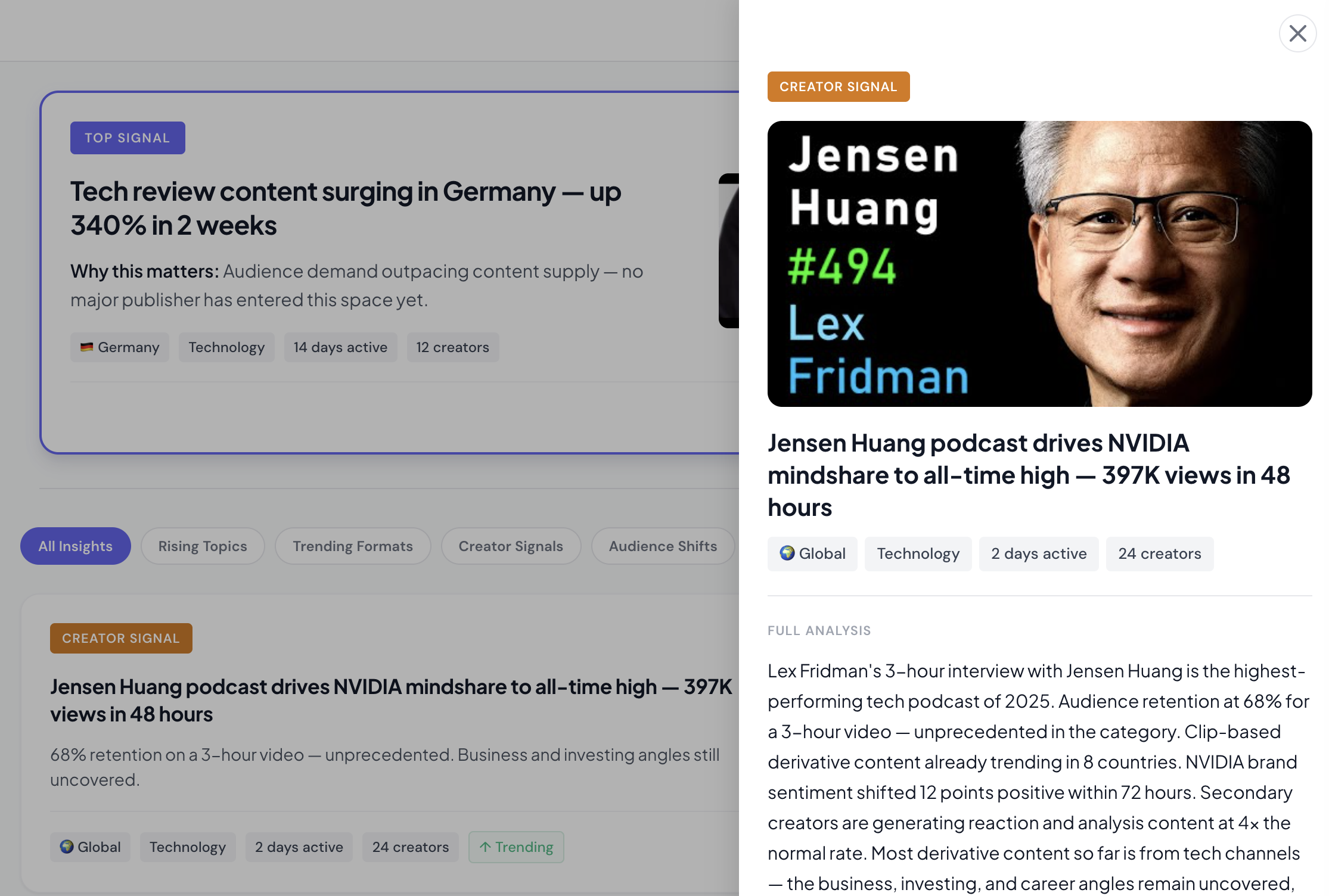 Live feed: rising topics, trending formats, creator signals, audience shifts